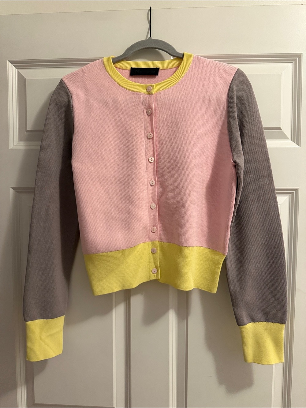 Zara Pink, Gray & Yellow Button-Front Cardigan